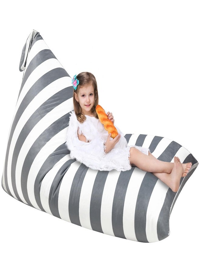 Jorbest Bean Bag Stuffed Animals Storage, Stuffed Animals Bean Bag Storage for Adults and Kids, Luxury Velvet Covers Only without Filling (Stripe White Gray, 200L/52 Gal) - Image 1