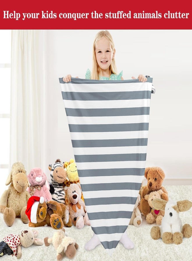 Jorbest Bean Bag Stuffed Animals Storage, Stuffed Animals Bean Bag Storage for Adults and Kids, Luxury Velvet Covers Only without Filling (Stripe White Gray, 200L/52 Gal) - Image 3