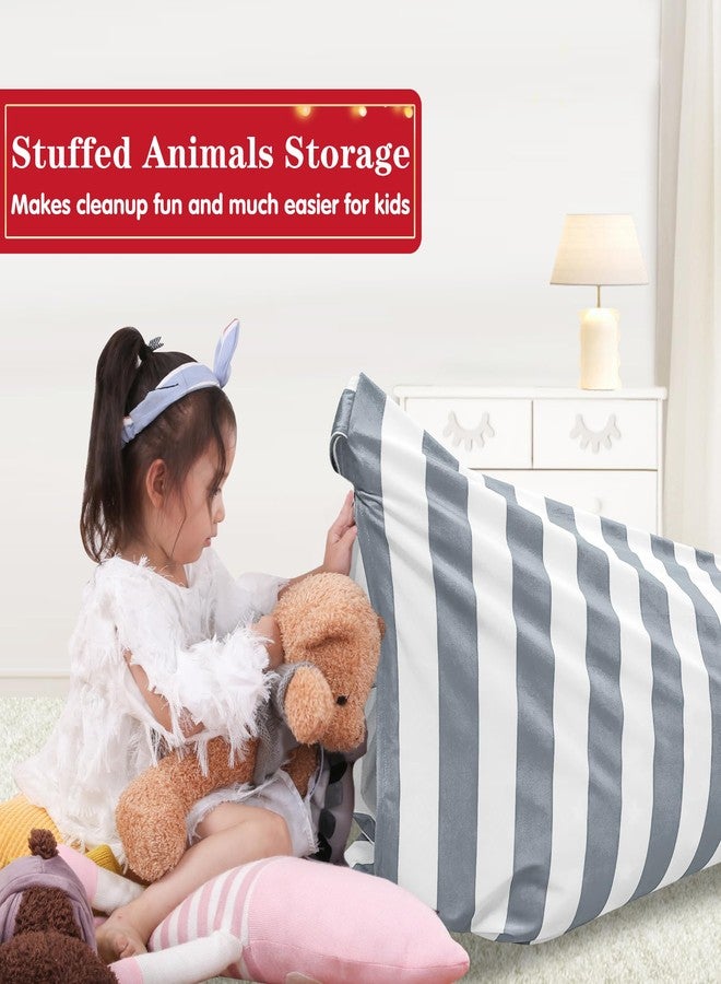 Jorbest Bean Bag Stuffed Animals Storage, Stuffed Animals Bean Bag Storage for Adults and Kids, Luxury Velvet Covers Only without Filling (Stripe White Gray, 200L/52 Gal) - Image 4