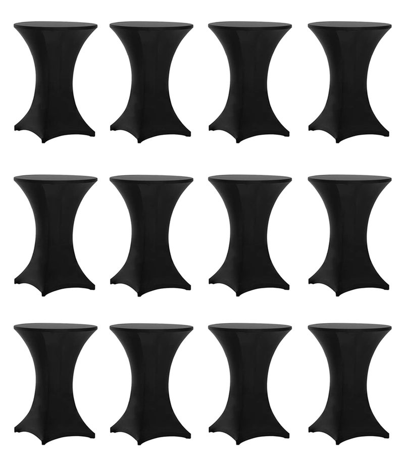 Tina's Tinas 12 Pack 32x43 Inch Highboy Spandex Cocktail Table Cover Black Fitted Stretch Cocktail Tablecloth for Round Tables 12PC 32X43 Black 