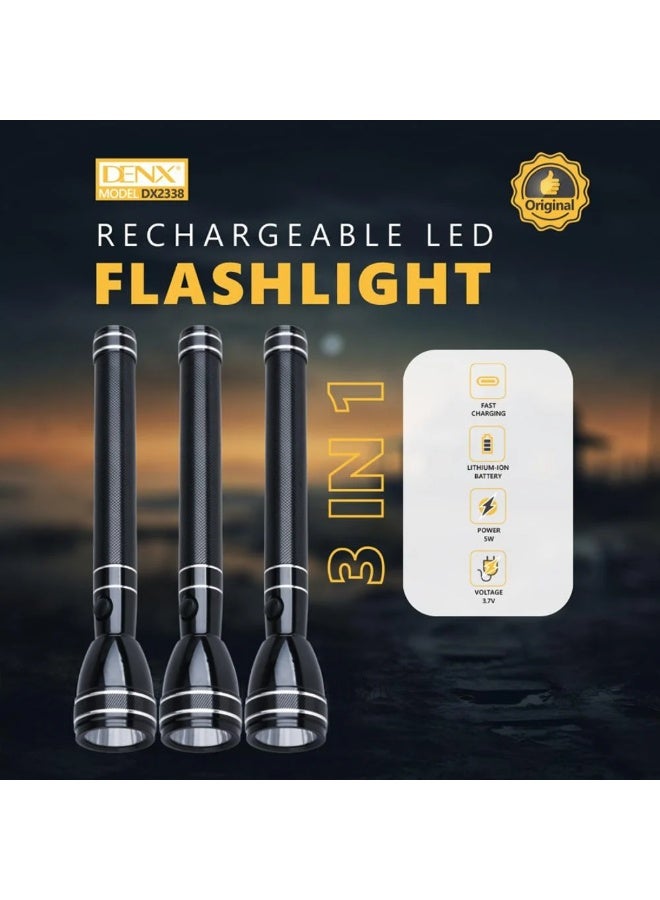 دينكس كشاف 3 في 1 LED قابل للشحن DENX DX2338 قوي، متين مع بطارية 6000 مللي أمبير - Image 5