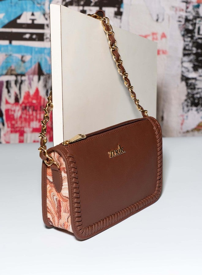 ZOUK Small Shoulder Bag Bag for Women | Stylish Vegan Leather Shoulder Bag with Gold Chain Handle | Water-Resistant | Chic & Handcrafted Purse | Nicobar Coral - Image 3