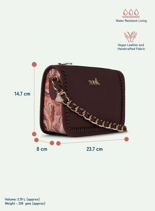 ZOUK Small Shoulder Bag Bag for Women | Stylish Vegan Leather Shoulder Bag with Gold Chain Handle | Water-Resistant | Chic & Handcrafted Purse | Nicobar Coral - Image 5