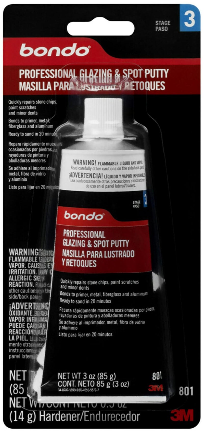 3M Bondo Professional Glazing and Spot Putty, 00801, 3.0 oz - Image 1