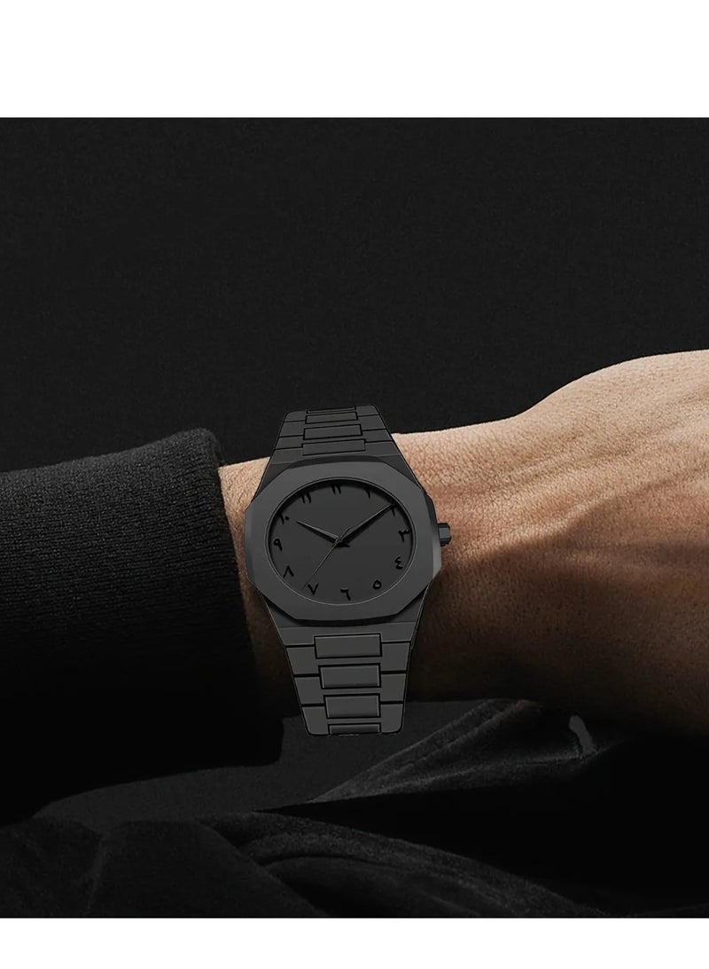 AURA Men’s Watch with Arabic Numerals Matte Black Minimalist Analog Wristwatch – Trending Stylish Design Featuring Clear Arabic Numbers – Lightweight Comfortable Matte Finish – Bundle of 2 PCS for Great Value and Daily Wear or Gifts - Image 3