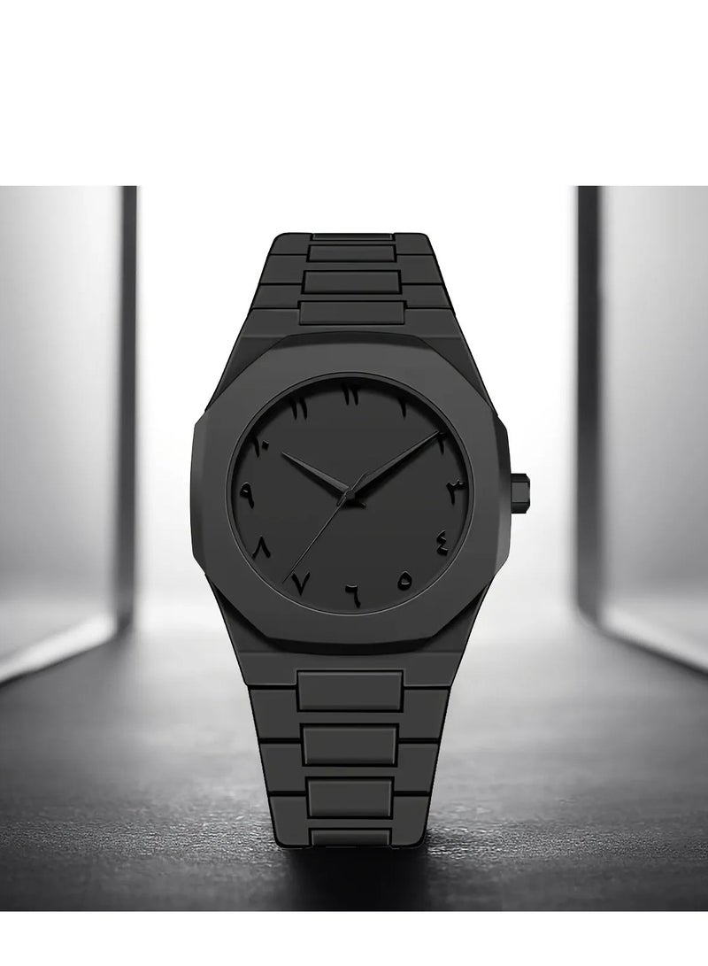 AURA Men’s Watch with Arabic Numerals Matte Black Minimalist Analog Wristwatch – Trending Stylish Design Featuring Clear Arabic Numbers – Lightweight Comfortable Matte Finish – Bundle of 2 PCS for Great Value and Daily Wear or Gifts - Image 1