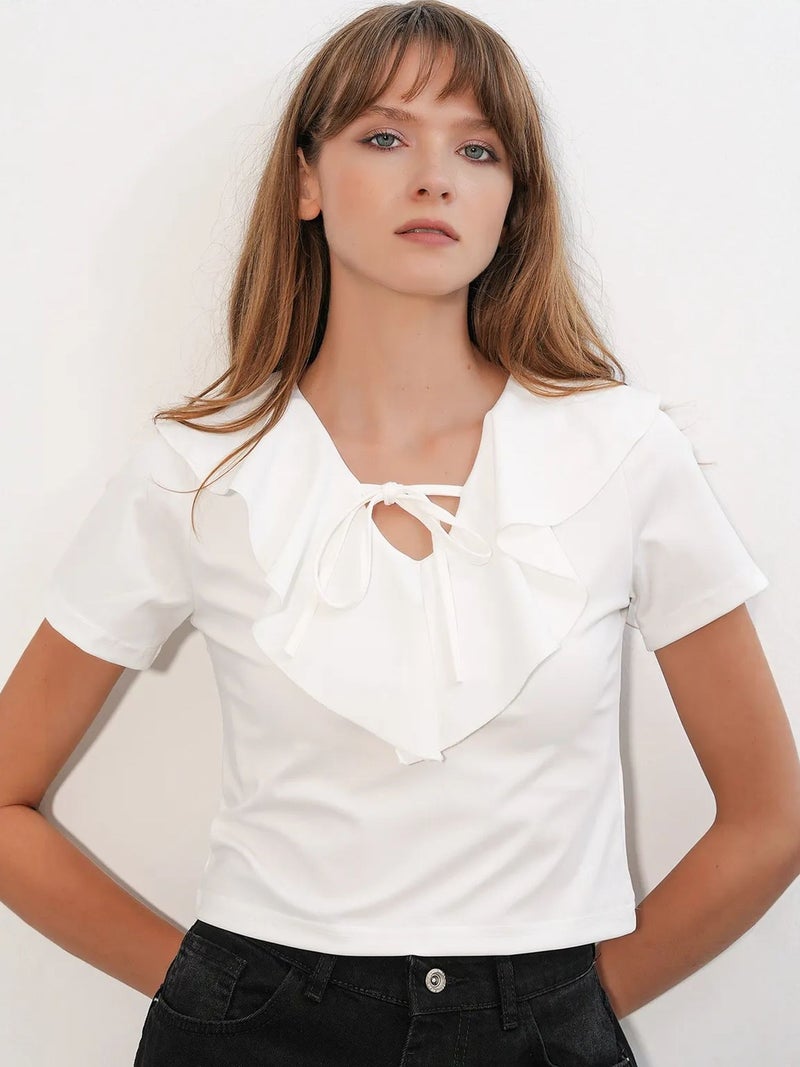 BIG DART BDART Frilly Tie-Front Crop Top - Image 1
