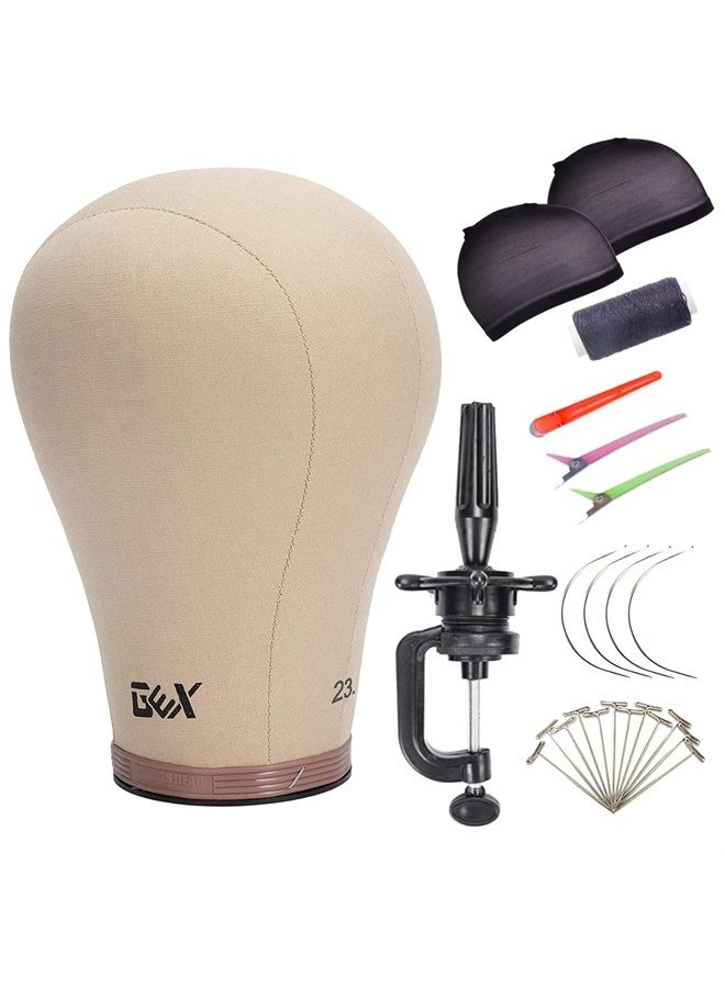 gexworldwide GEX 23.5" Canvas Cork Wig Block Mannequin Head for Wig Making Drying Styling Display with Table C Clamp Stand Holder (Light Brown 23.5") - Image 1