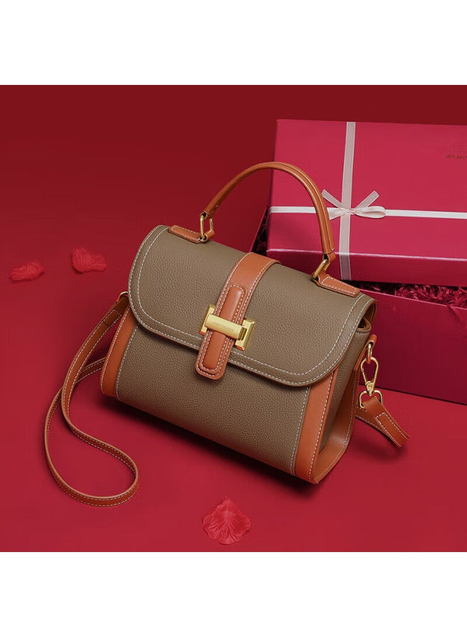 Viney Leather Handbag, Women's Crossbody Bag, Middle-aged Mom Bag, Handheld Shoulder Bag, Birthday Gift For Girlfriend, Qixi Festival Gift - Image 1