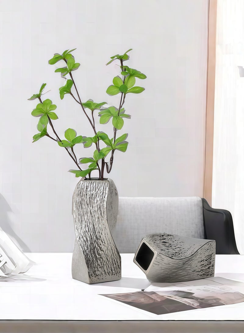 مجموعة من 2 مزهريات خزفية لتزيين المنزل ، مزهريات زهور حديثة لتزيين الغرفة ، عناصر تزيين لغرفة المعيشة ، حامل التلفزيون ، غرفة الطعام ، طاولة الطعام. - Image 3