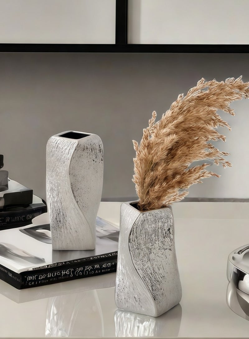 مجموعة من 2 مزهريات خزفية لتزيين المنزل ، مزهريات زهور حديثة لتزيين الغرفة ، عناصر تزيين لغرفة المعيشة ، حامل التلفزيون ، غرفة الطعام ، طاولة الطعام. - Image 2