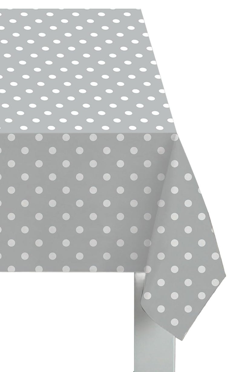 Sabichi Grey Polka Dot PVC Tablecloth  Waterproof Wipe Clean Stylish Design Perfect For Dining  Activities  Large Rectangular 178 X 132cm Pvc Table Cloth