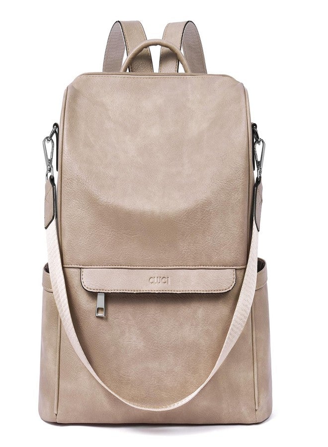 CLUCI Womens Backpack Purse Leather Anti-theft Large Fashion Designer Travel Bag Ladies Shoulder Bags, Top Zip-2 Apricot, Large, Modern - Image 1