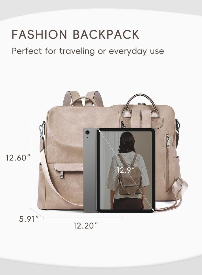 CLUCI Womens Backpack Purse Leather Anti-theft Large Fashion Designer Travel Bag Ladies Shoulder Bags, Top Zip-2 Apricot, Large, Modern - Image 3