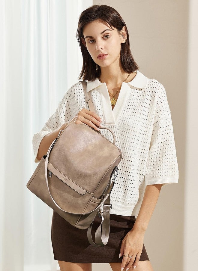 CLUCI Womens Backpack Purse Leather Anti-theft Large Fashion Designer Travel Bag Ladies Shoulder Bags, Top Zip-2 Apricot, Large, Modern - Image 2