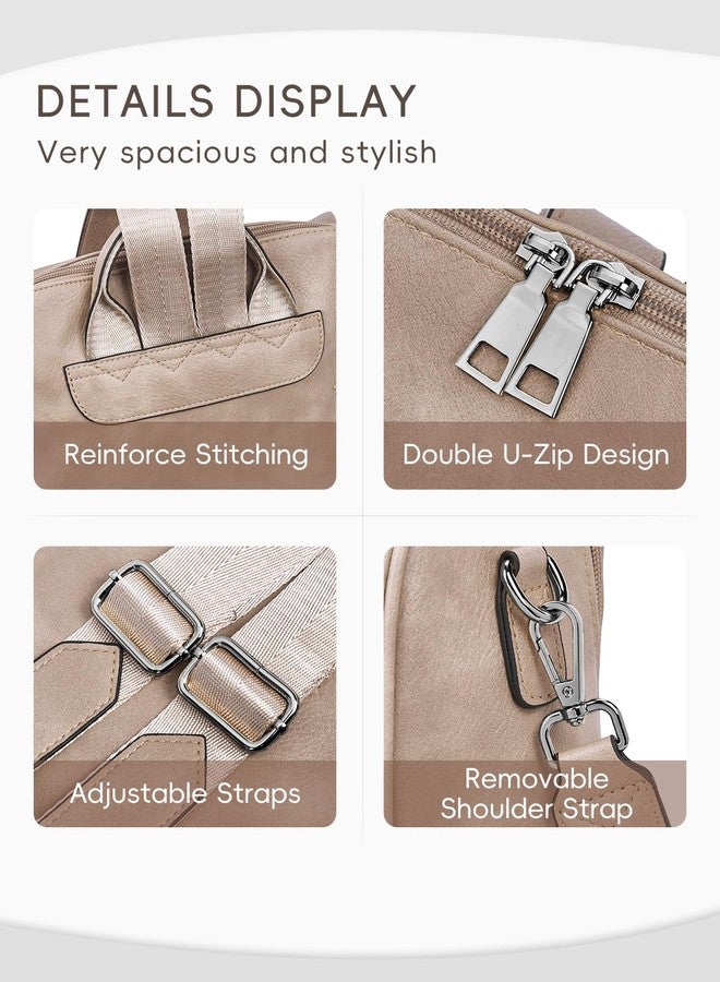 CLUCI Womens Backpack Purse Leather Anti-theft Large Fashion Designer Travel Bag Ladies Shoulder Bags, Top Zip-2 Apricot, Large, Modern - Image 4