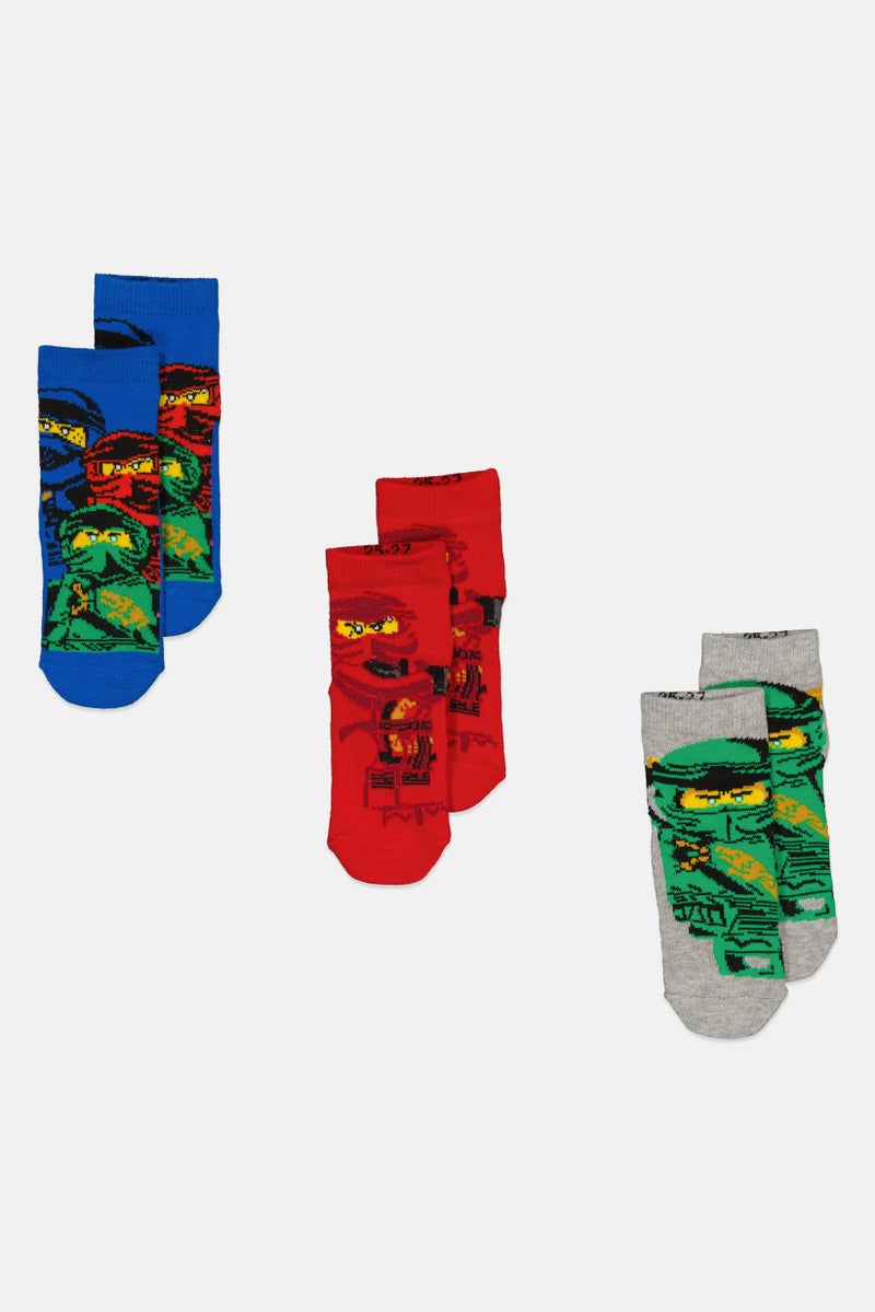 LEGO Toddlers Girl 3 Pairs Graphic Print Socks, Red  - Image 1