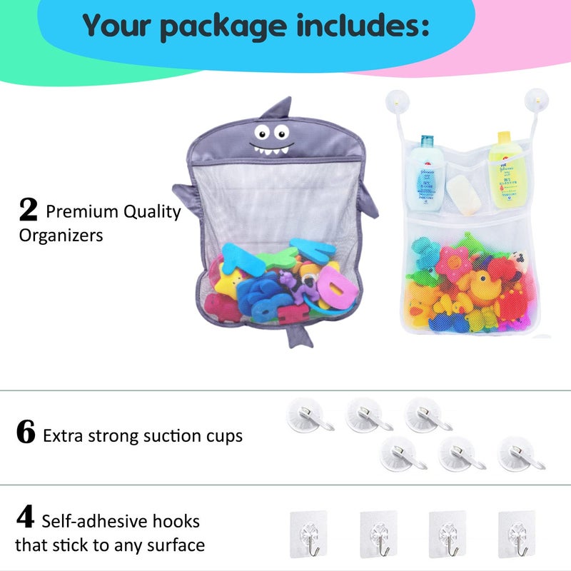 Comfylife 2 x Mesh Bath Toy Organizer + 6 Ultra Strong Hooks - The Perfect Bathtub Toy Holder & Bathroom or Shower Caddy - These Multi-use Net Bags Make Baby Bath Toy Storage Easy - For Kids & Toddlers - Image 4