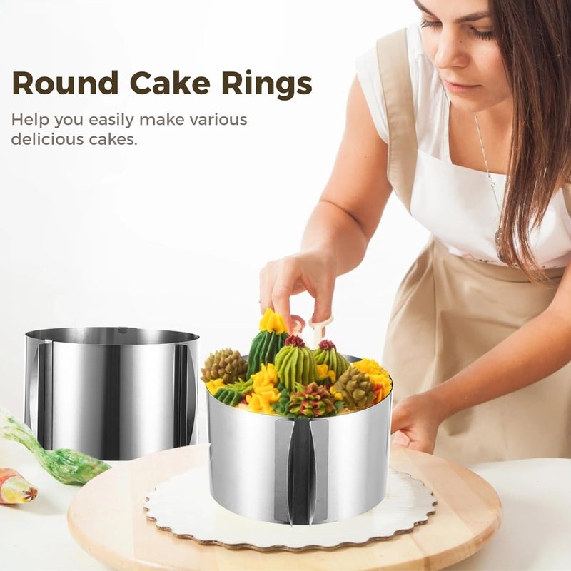 Adjustable Stainless Steel Cake Rings, 6-12In Rings with Scaling for DIY Desserts, 2-Piece Baking Set, Cake Molds, Bakeware Tools, Mousse Baking Moulds - Image 2