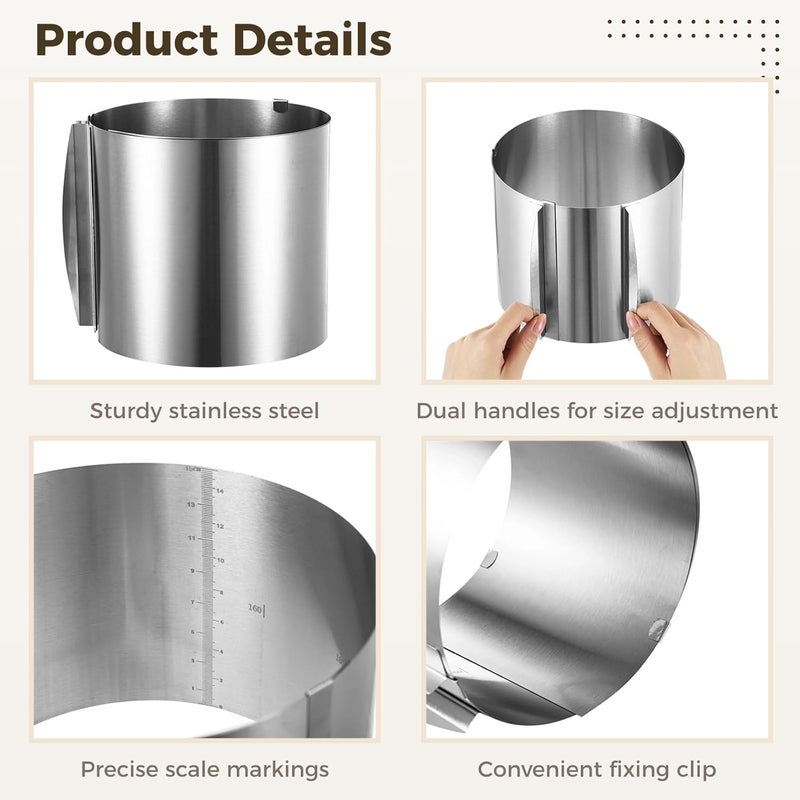 Adjustable Stainless Steel Cake Rings, 6-12In Rings with Scaling for DIY Desserts, 2-Piece Baking Set, Cake Molds, Bakeware Tools, Mousse Baking Moulds - Image 3