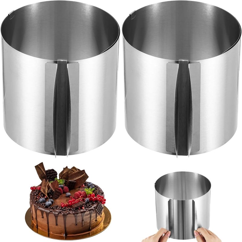 Adjustable Stainless Steel Cake Rings, 6-12In Rings with Scaling for DIY Desserts, 2-Piece Baking Set, Cake Molds, Bakeware Tools, Mousse Baking Moulds - Image 1