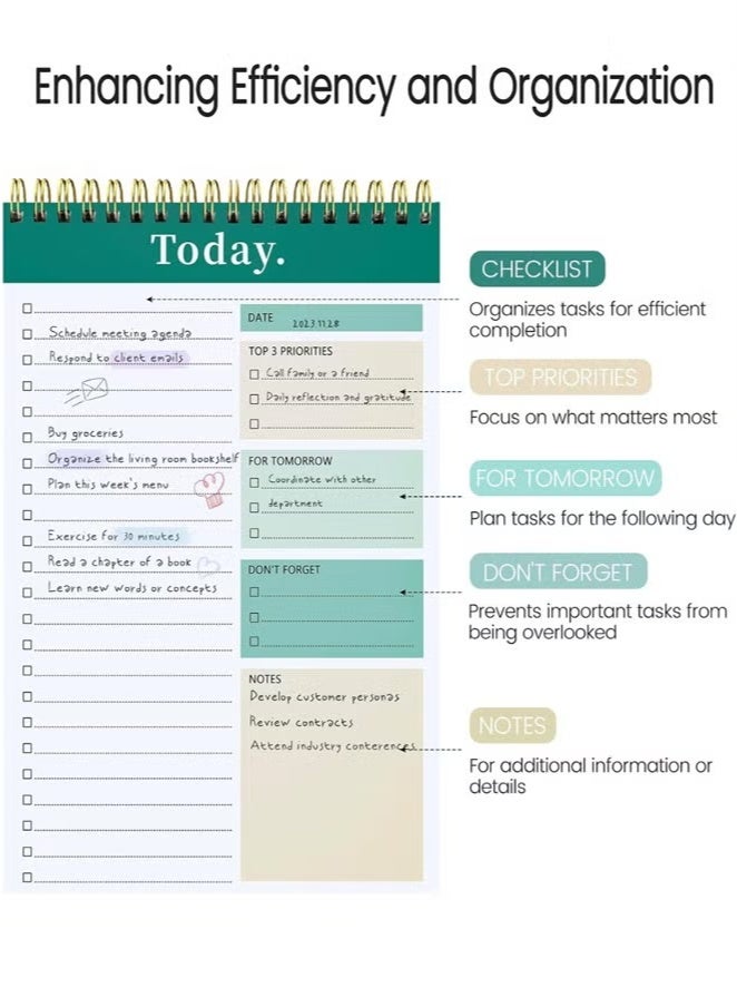 Generic To Do List Notepad, 52 Sheets To Do List Notebook for Work, Twin-ring Spiral Bindling Undated Daily Planner Perfect for Enhanced Productivity and Goal Achievement  - Image 2
