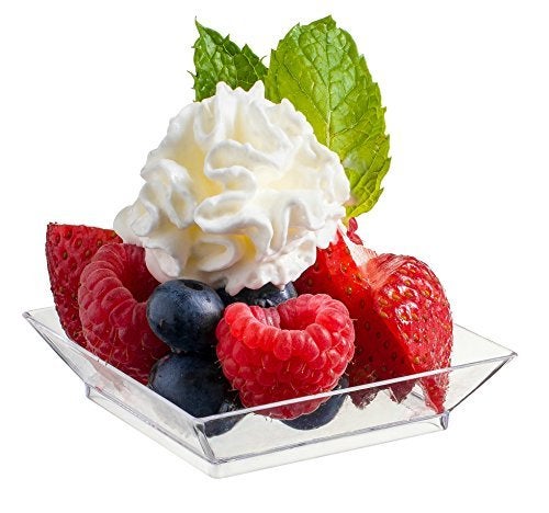 Zappy 100 Mini Dessert Plates  25 x 25 Square Disposable Hard Plastic Petite Tasting Sample Plates