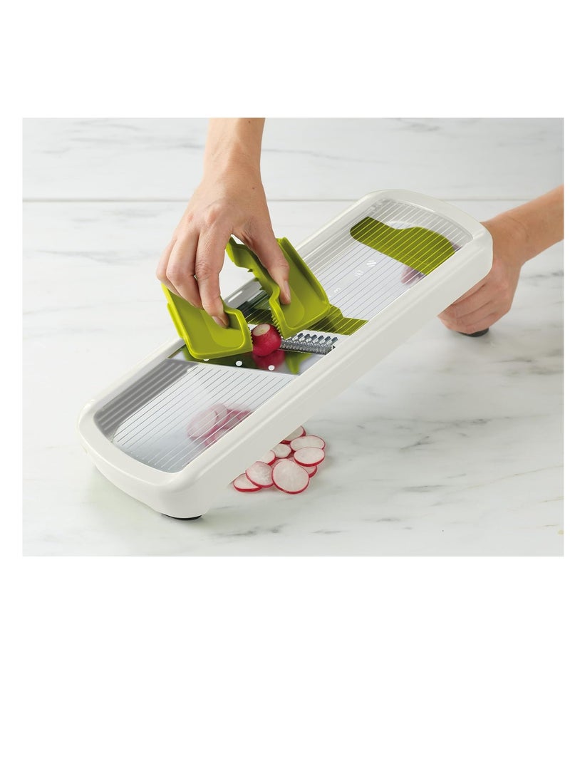 Joseph Joseph Joseph Joseph Multi-Grip Kitchen Mandoline, Adjustable Fruit and Vegetable Slicer, 3-Slice & 2-Julienne thickness, with precision food grip, White  - Image 3