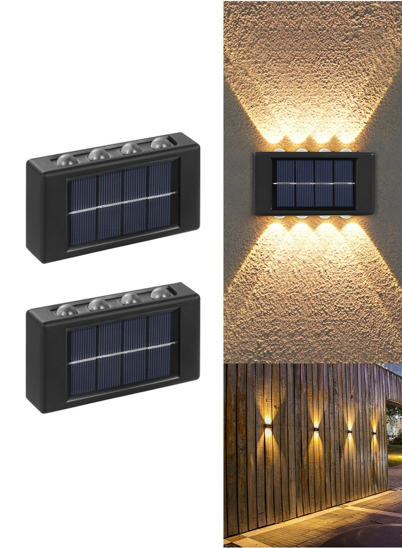MAOGEDA 2 Pack 8 Lamp Beads Solar Up and Down Wall Lights Outdoor - Small Solar Step Light Waterproof Warm Light Wall Lamps Light for Deck, House, Yard, Path, Porch Stair Decor(Warm Light 2 Pack) - Image 1