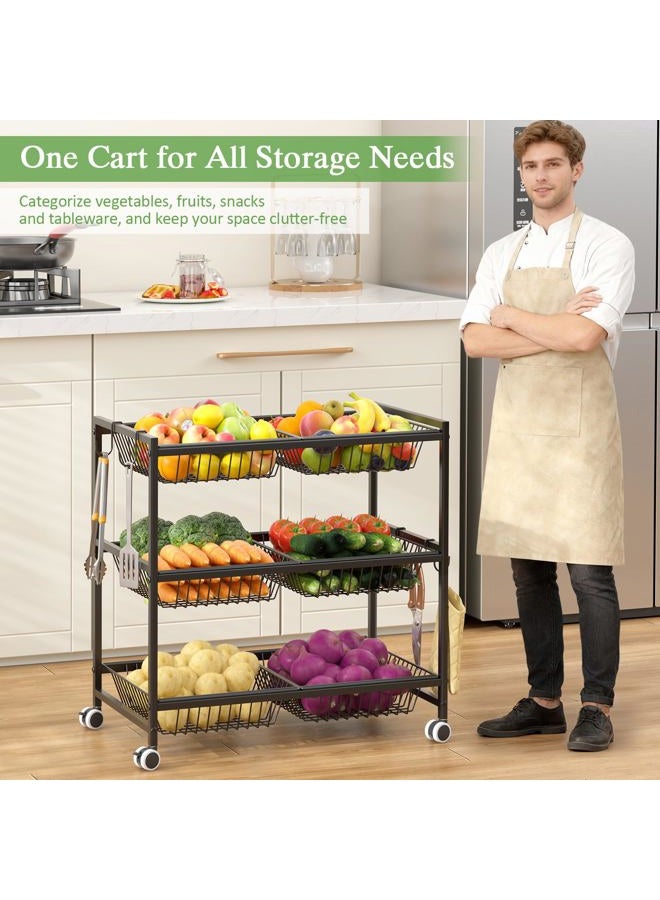 DAOUTIME 3-Tier Rolling Pantry Floor Organizer Cart with 6 Detachable Bakets, Metal Wire Fruit Basket Stand with Wheels, Kitchen Storage Cart for Fruit Vegetables, Snack Cart for Pantry Kitchen Living Room - Image 5