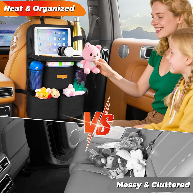 SURDOCA Backseat Car Organizer with Foldable Tray for Kids & Adults â€“ NEW MODEL Seat Storage with Touchable Tablet Pocket, Roadtrip Essentials â€“ Fits Most Vehicles - Image 4