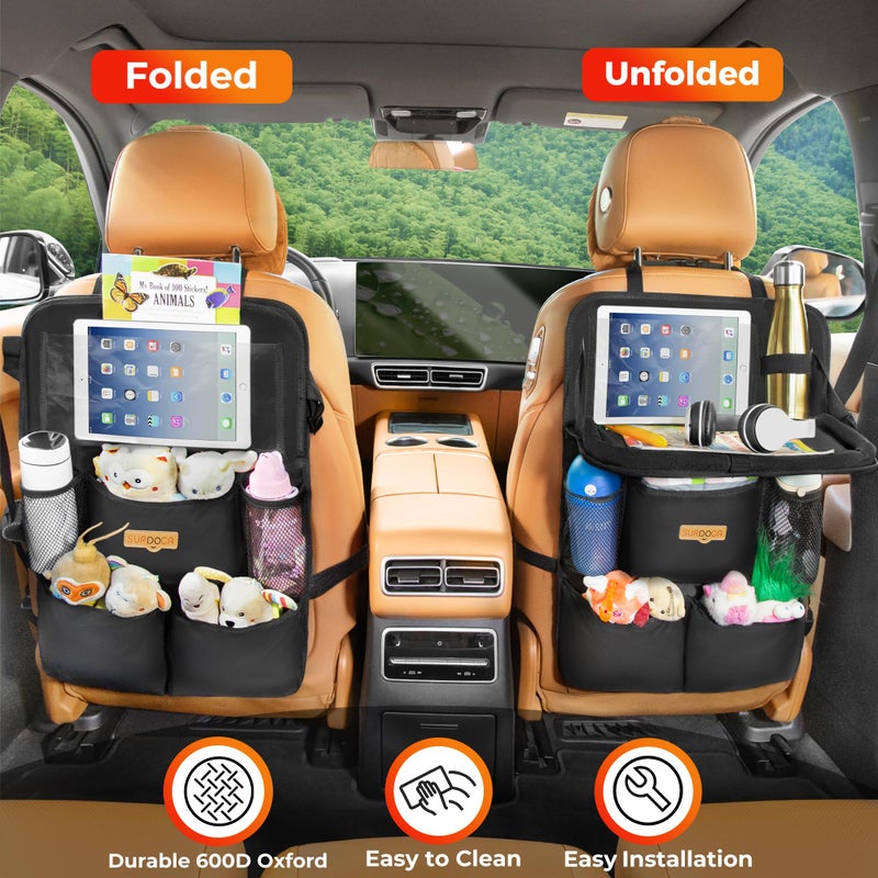 SURDOCA Backseat Car Organizer with Foldable Tray for Kids & Adults â€“ NEW MODEL Seat Storage with Touchable Tablet Pocket, Roadtrip Essentials â€“ Fits Most Vehicles - Image 3