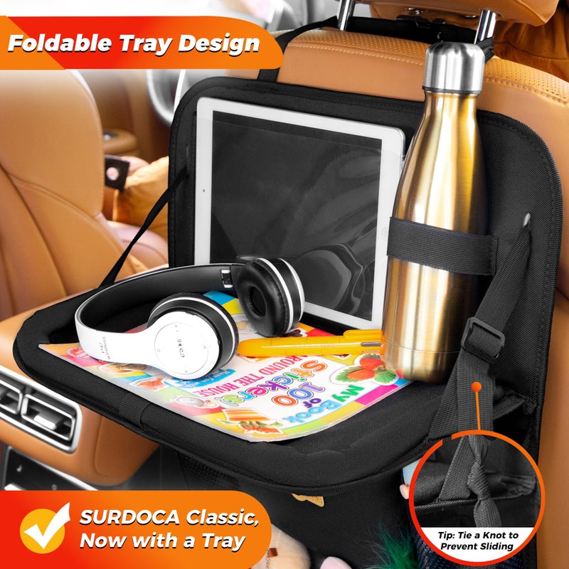 SURDOCA Backseat Car Organizer with Foldable Tray for Kids & Adults â€“ NEW MODEL Seat Storage with Touchable Tablet Pocket, Roadtrip Essentials â€“ Fits Most Vehicles - Image 2