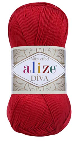 Alize Diva Silk Effect 100% Microfiber Acrylic Yarn 1 Ball/Skein 100gr 383yds Color (106 - Red) - Image 3