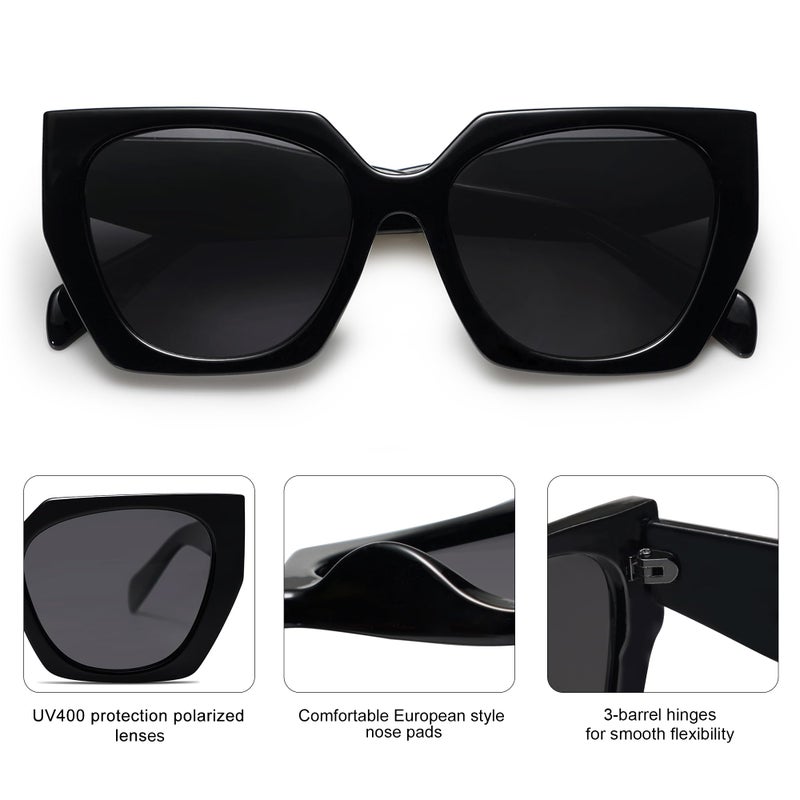 SOJOS Trendy Oversized Polarized Sunglasses Womens Big Square Cateye Sunnies, Lentes de sol para mujer SJ2205, All Black - Image 3