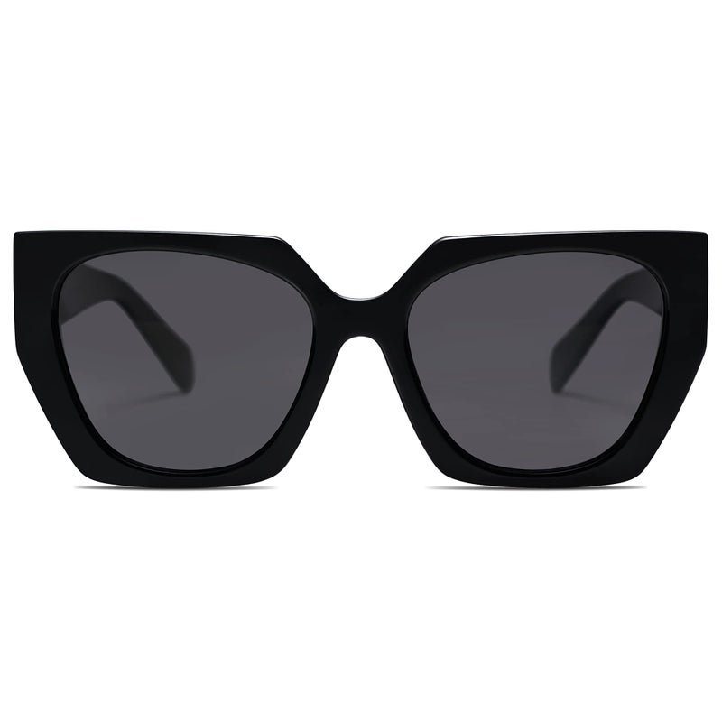 SOJOS Trendy Oversized Polarized Sunglasses Womens Big Square Cateye Sunnies, Lentes de sol para mujer SJ2205, All Black - Image 1