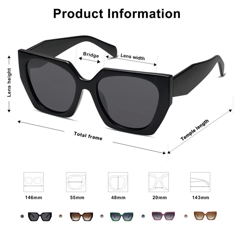 SOJOS Trendy Oversized Polarized Sunglasses Womens Big Square Cateye Sunnies, Lentes de sol para mujer SJ2205, All Black - Image 4