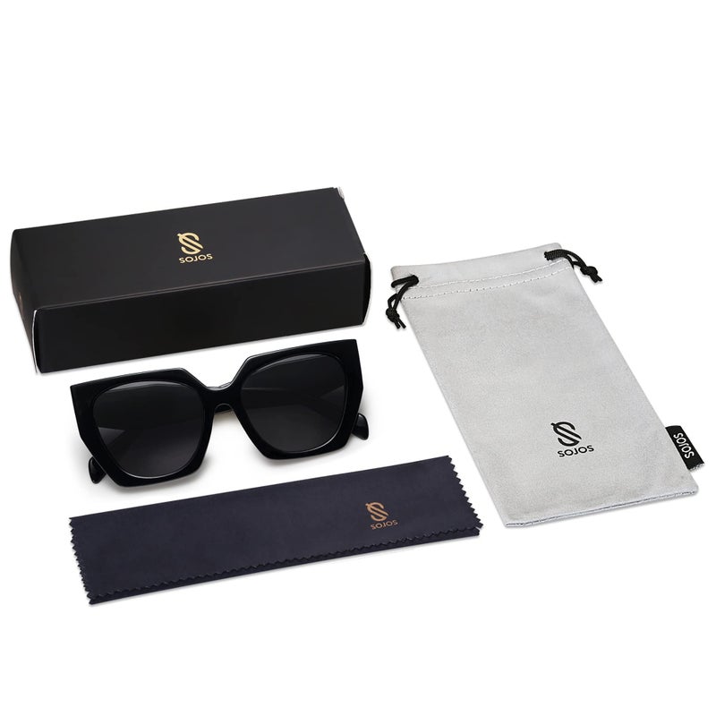 SOJOS Trendy Oversized Polarized Sunglasses Womens Big Square Cateye Sunnies, Lentes de sol para mujer SJ2205, All Black - Image 5