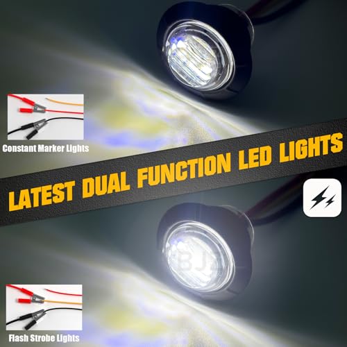 BJZ 3/4" Strobe+Steady Marker Lights Dual Function White Trailer LED Side Clearance Tail Bumper Griller Flash, 12V Warning Indicator Waterproof for Trailer Truck Van RV ATV Bus, 10Pcs - Image 2