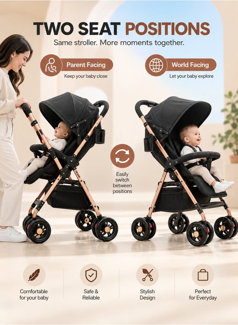 Bannuti Luxury 3 In 1 Baby Stroller With Bassinet Adjustable Reclining Seat Foldable Travel System Pushchair Pram For Newborn And Toddler - Image 2