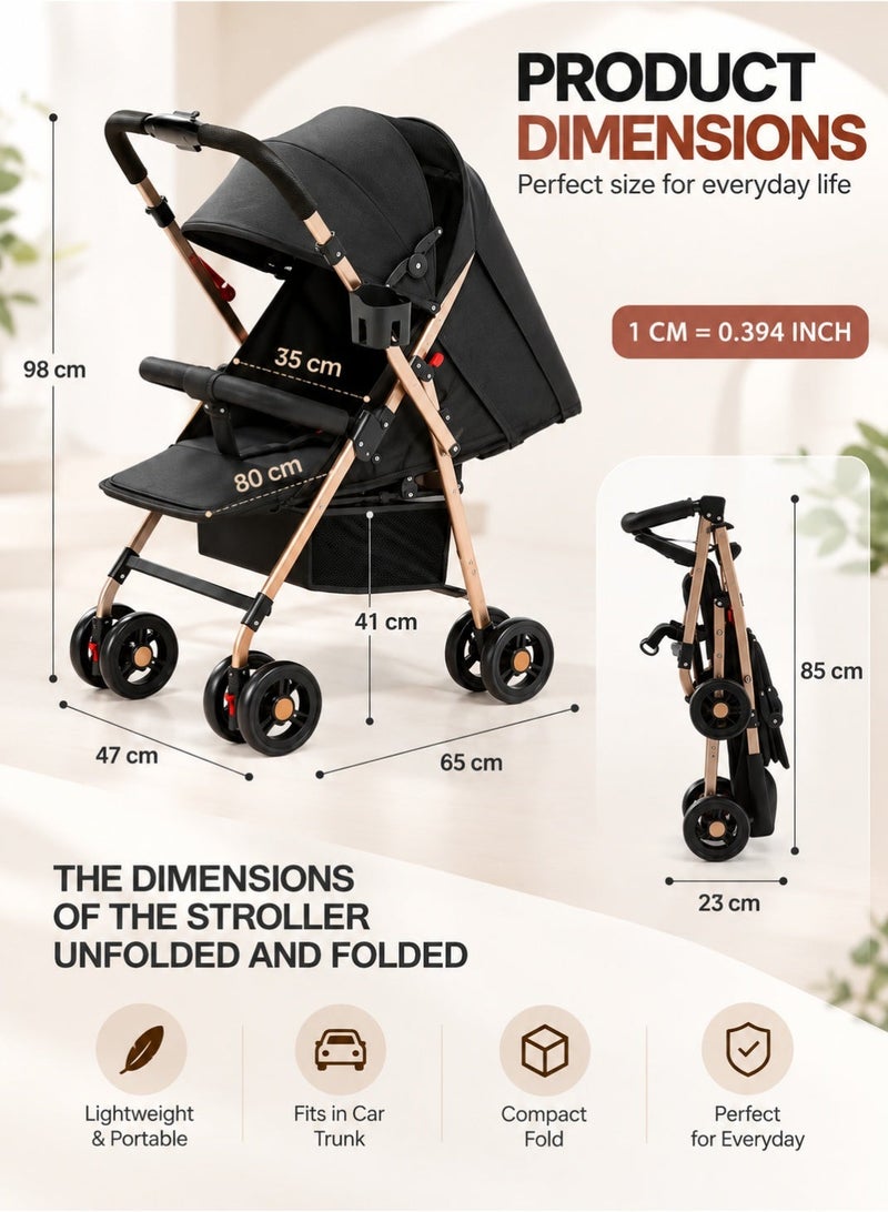 Bannuti Luxury 3 In 1 Baby Stroller With Bassinet Adjustable Reclining Seat Foldable Travel System Pushchair Pram For Newborn And Toddler - Image 3