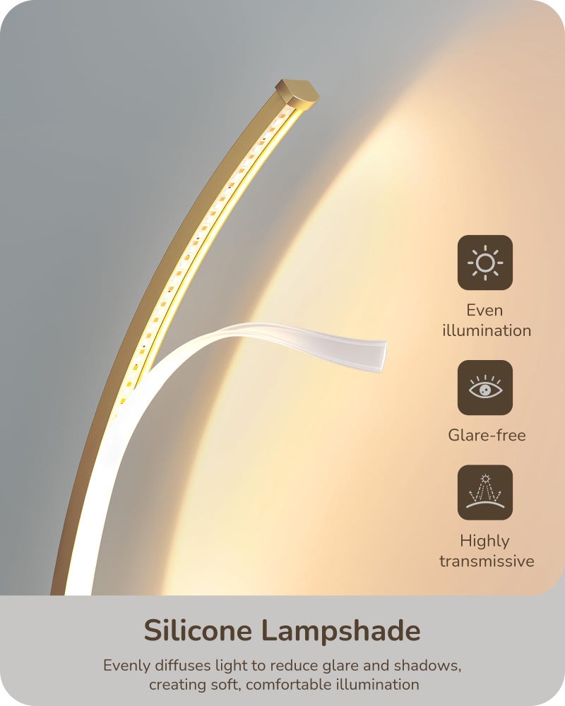 EDISHINE Curved LED Table Lamp, Modern Bedside Lamp with 3 Color Temperature & Stepless Dimming, Aluminum & Iron, Nightstand Lamp for Bedroom, Living Room, Gold - Image 3