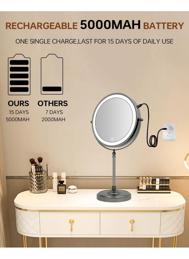Lansi 9 Large Lighted Makeup Mirror5000Mah Rechargeable Magnifying Vanity Mirror With 3 Colors Dimmable Lights 1X10X Double Sided Magnification Light Stand Up Desk Mirror Gunmetal Gray  - Image 2