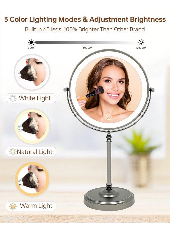Lansi 9 Large Lighted Makeup Mirror5000Mah Rechargeable Magnifying Vanity Mirror With 3 Colors Dimmable Lights 1X10X Double Sided Magnification Light Stand Up Desk Mirror Gunmetal Gray  - Image 3