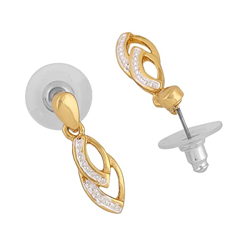 Estele Fashion Jewellery Gold & Rhodium Plated Leaf Designer Drop Earrings for Girls and Women-629/705 ER - Image 2