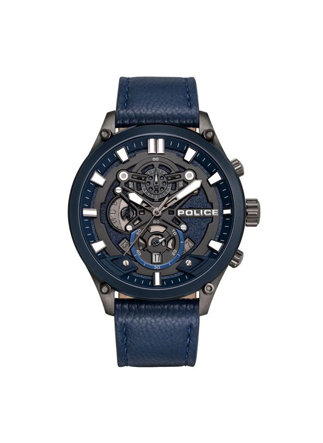POLICE Wadden Men's 46mm Chronograph Watch with Grey Dial & Blue Leather Strap