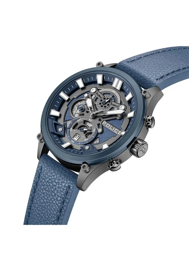 POLICE Wadden Men's 46mm Chronograph Watch with Grey Dial & Blue Leather Strap