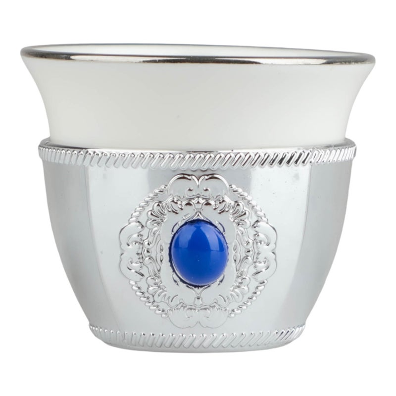 Soleter Queen Tea Cup Set 6-Piece Silver & Blue – White Ceramic Cups with Blue Gem Medallion Holder, Premium Porcelain Tableware for Home & Special Occasions - Image 3