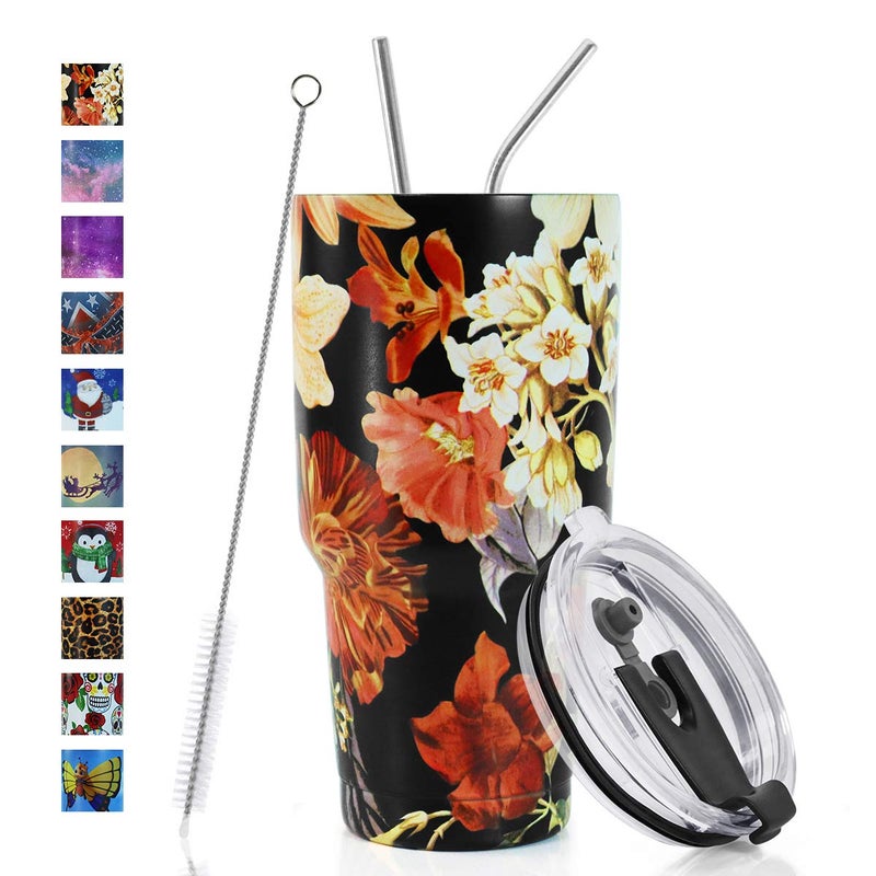 SYACOT 30oz Tumbler Double Wall Stainless Steel Vacuum Insulated Travel Mug with SplashProof Lid Metal Straw and Brush