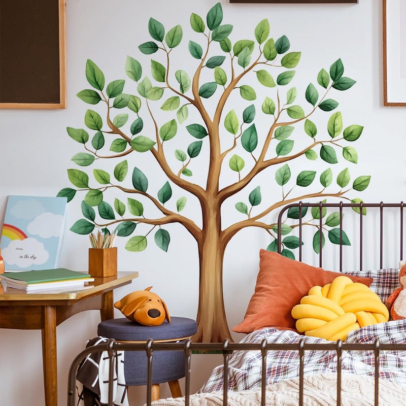Mirabuy Large Green Tree Wall Decals, Watercolor Green Plant Tree Wall Stickers for Kids Bedroom Nursery Living Room Home Wall Decor, 39.4 x 43.5 inches - Image 1